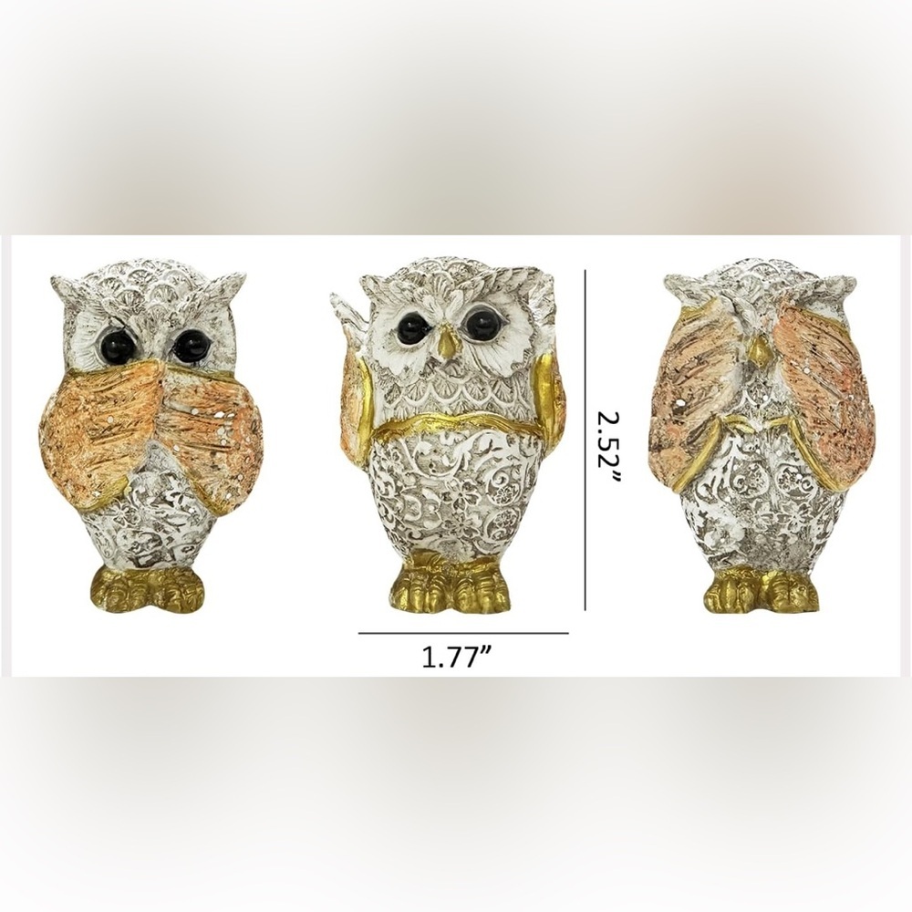 Decorative trio  Owl Figurines with Gold Accents - Picture 4 of 6